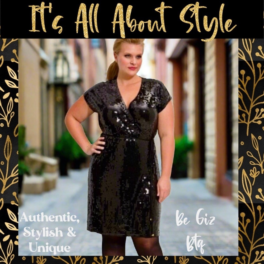 MICHAEL By Michael Kors Black Sequin Wrap Dress Plus Size 3X NWOT